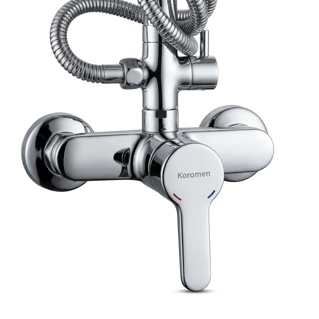 Colonne de douche ronde chromée Koromen avec mitigeur monocommande