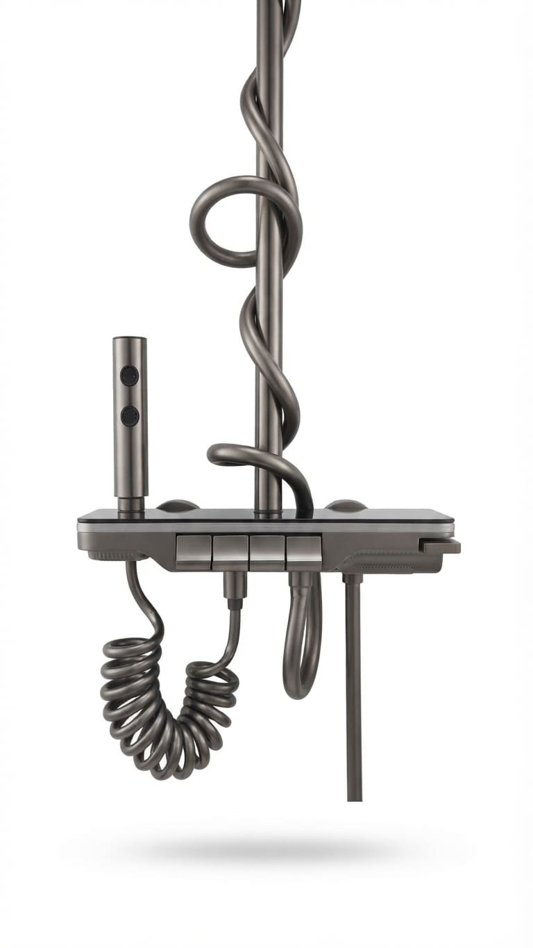 Colonne de douche multifonctionnelle Viora gunmetal avec tablette et douchette latérale