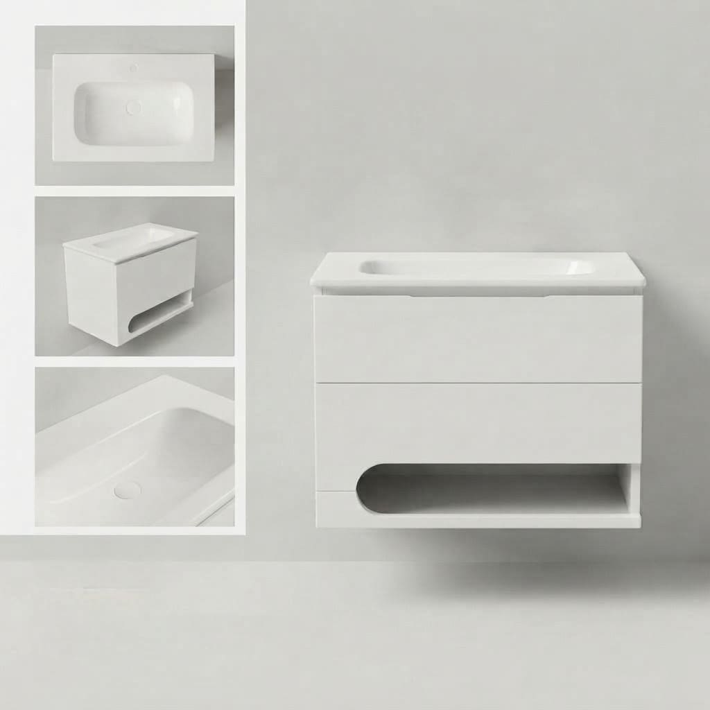 Ensemble Meuble Vasque Suspendu 60 cm| Série Blanche Niche Ouverte