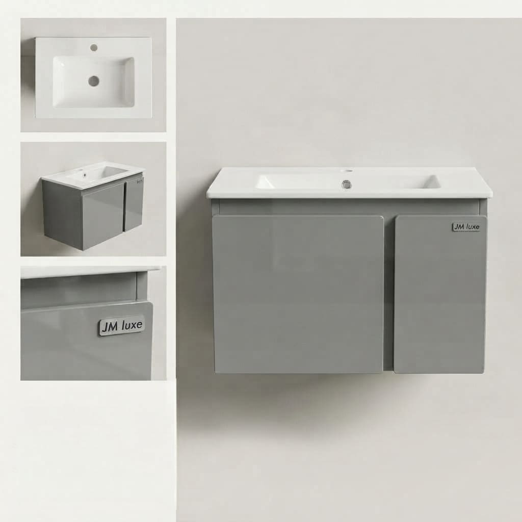 Ensemble Meuble Vasque Suspendu 60 cm | Série JM Luxe Gris Brillant