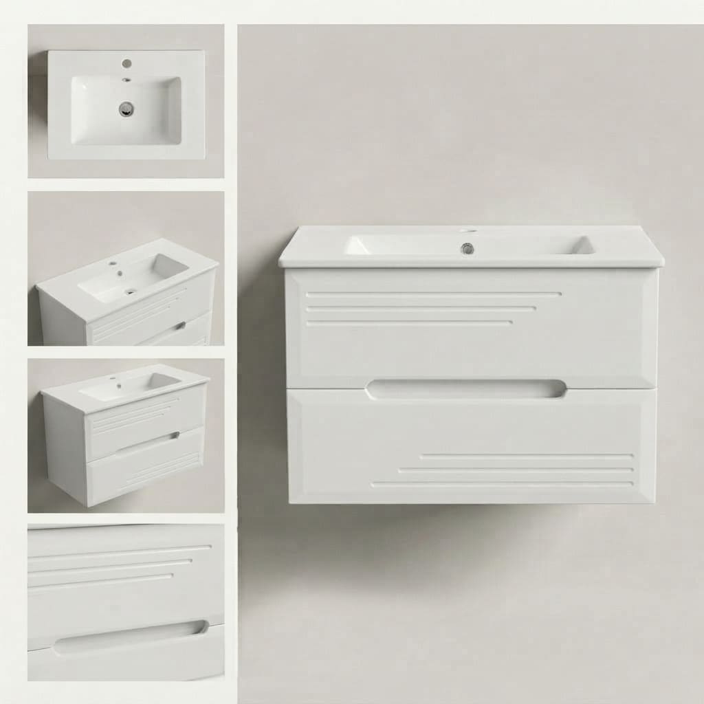 Ensemble Meuble Vasque Suspendu 80 cm | Série Rain Blanc Mat