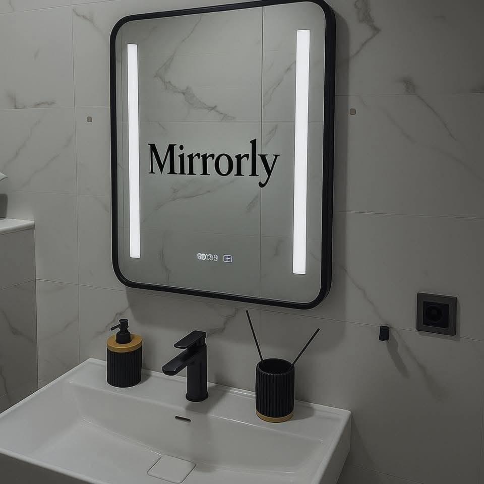 Miroir LED Rectangle Arrondi – Cadre Noir