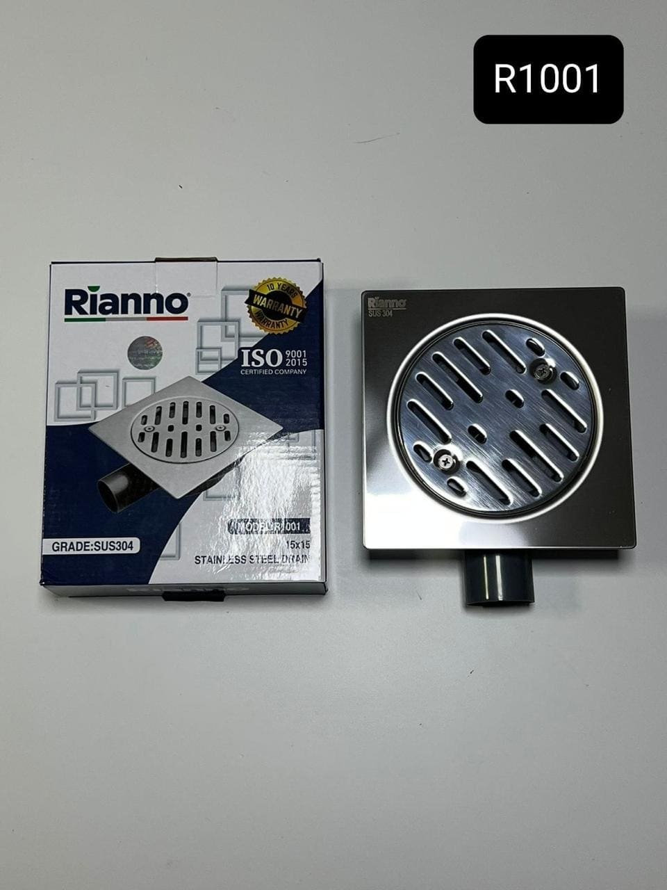 Siphon de Sol Carré en Inox Rianno – R1001 – Grade SUS304 (15x15 cm)