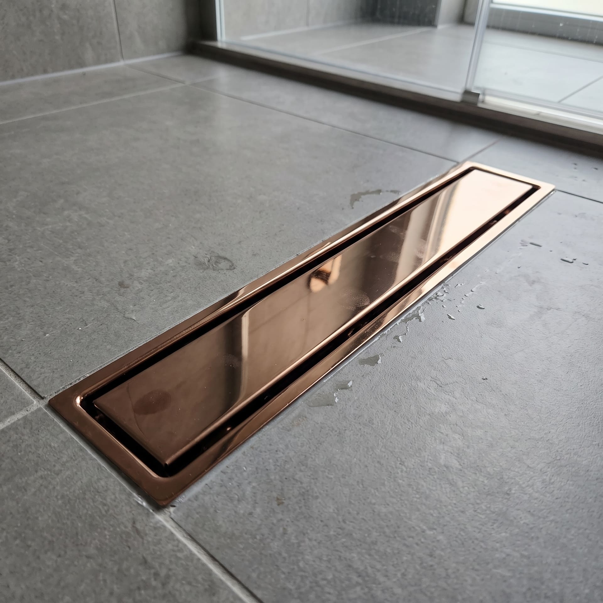 Siphon de sol linéaire en acier inoxydable rose gold / cuivre – 50x9 cm