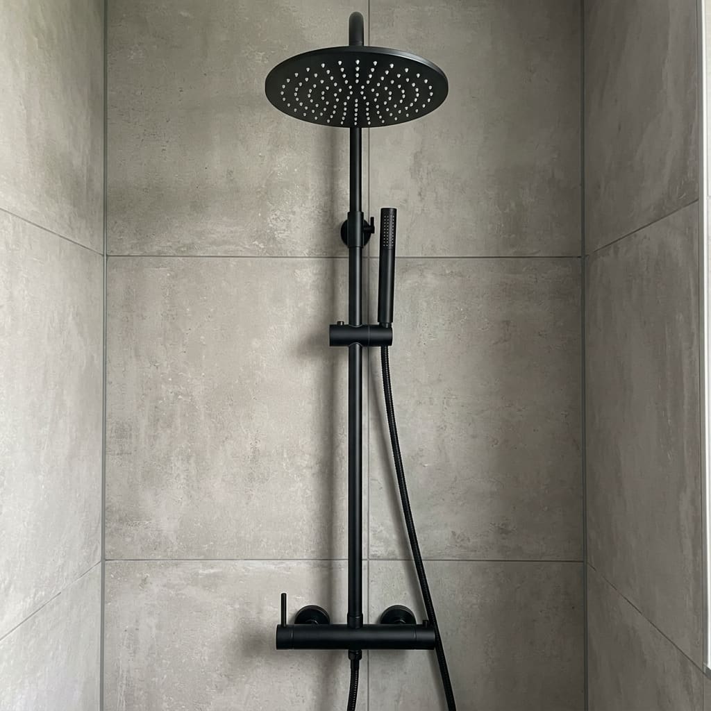 Colonne de Douche Complète Noir Mat Réf. G9015 – Pommeau Ronde & Douchette à Main
